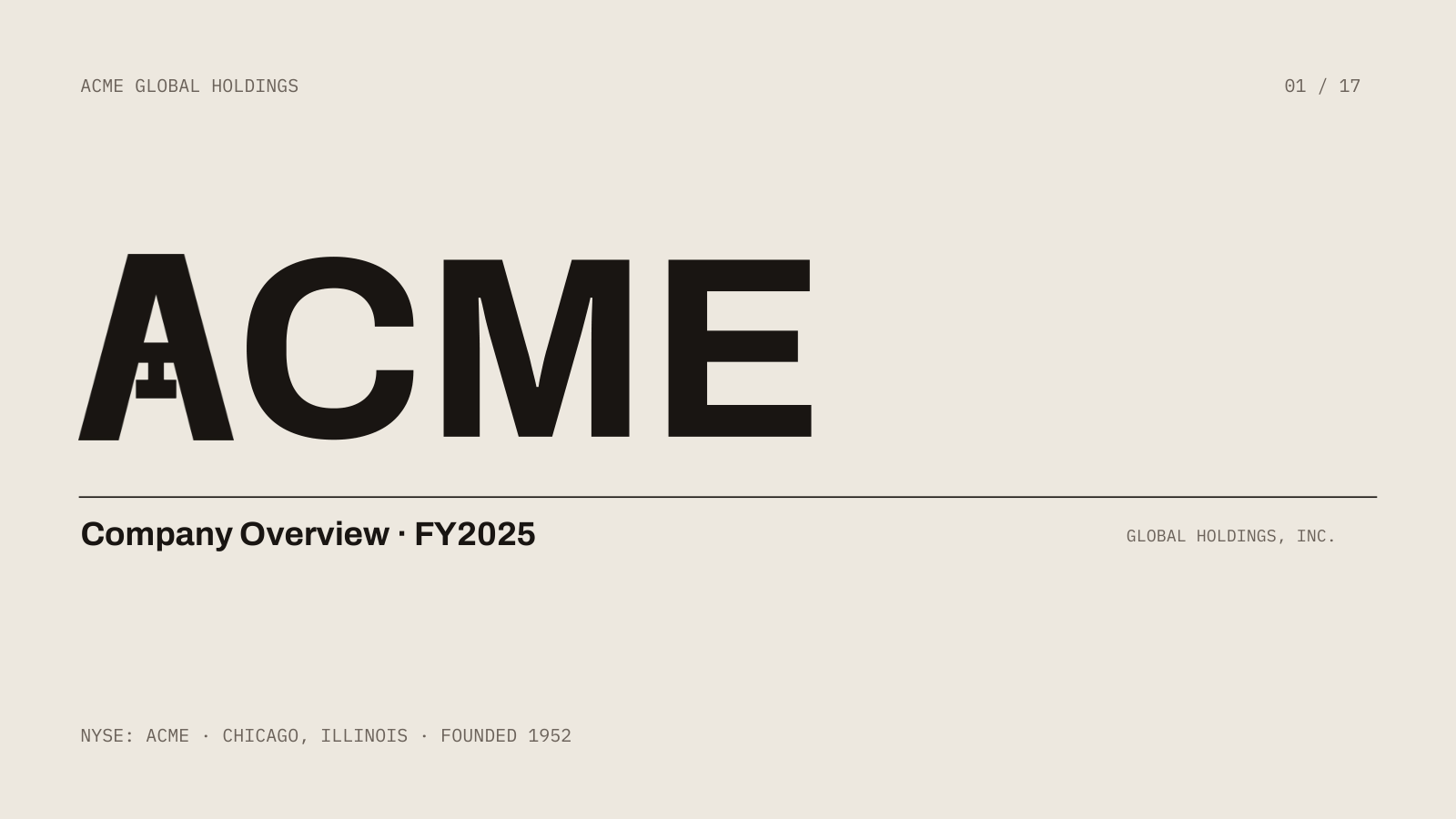 Slide 1 of the ACME company overview